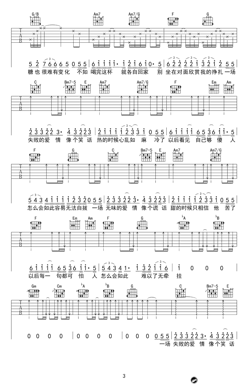 《咖啡》吉他谱-张学友C调弹唱谱-完整版3