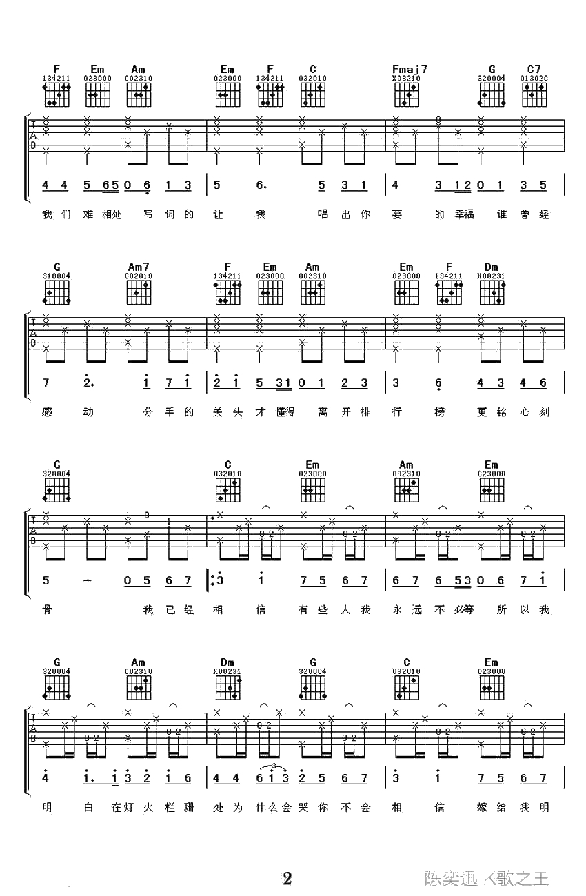 K歌之王吉他谱-C调弹唱谱-完整版-陈奕迅2