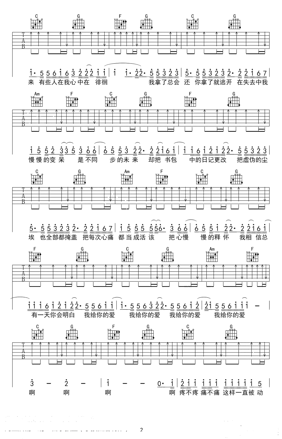 去年夏天吉他谱-王大毛-高清弹唱谱-2