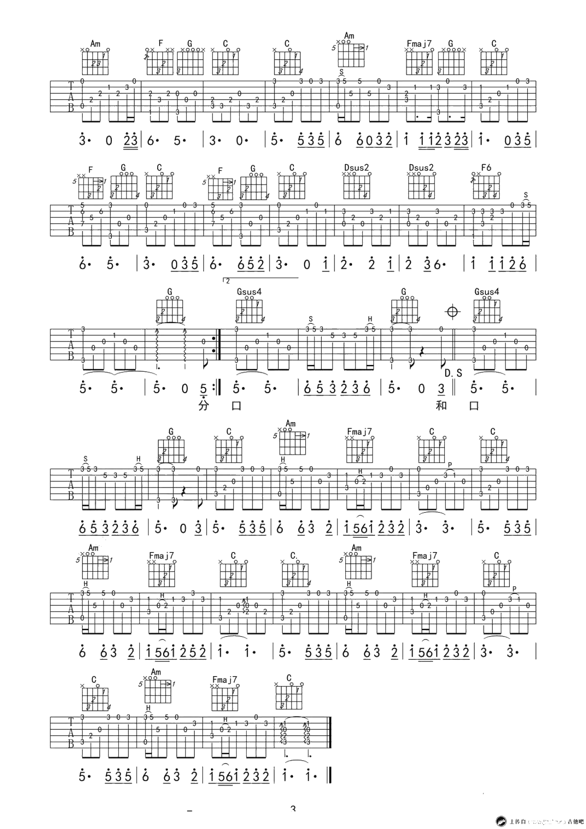 成都指弹吉他谱-C调吉他独奏谱-高清-赵雷3