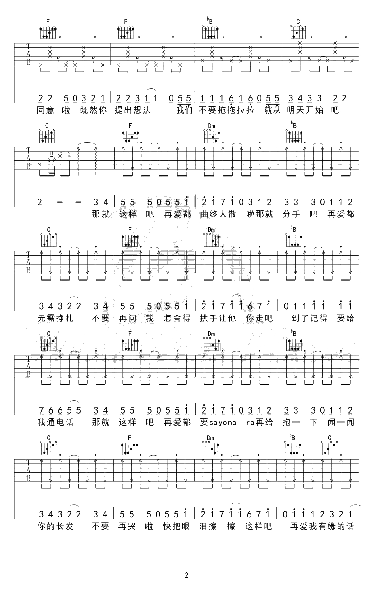那就这样吧吉他谱-动力火车-高清弹唱谱完整版2