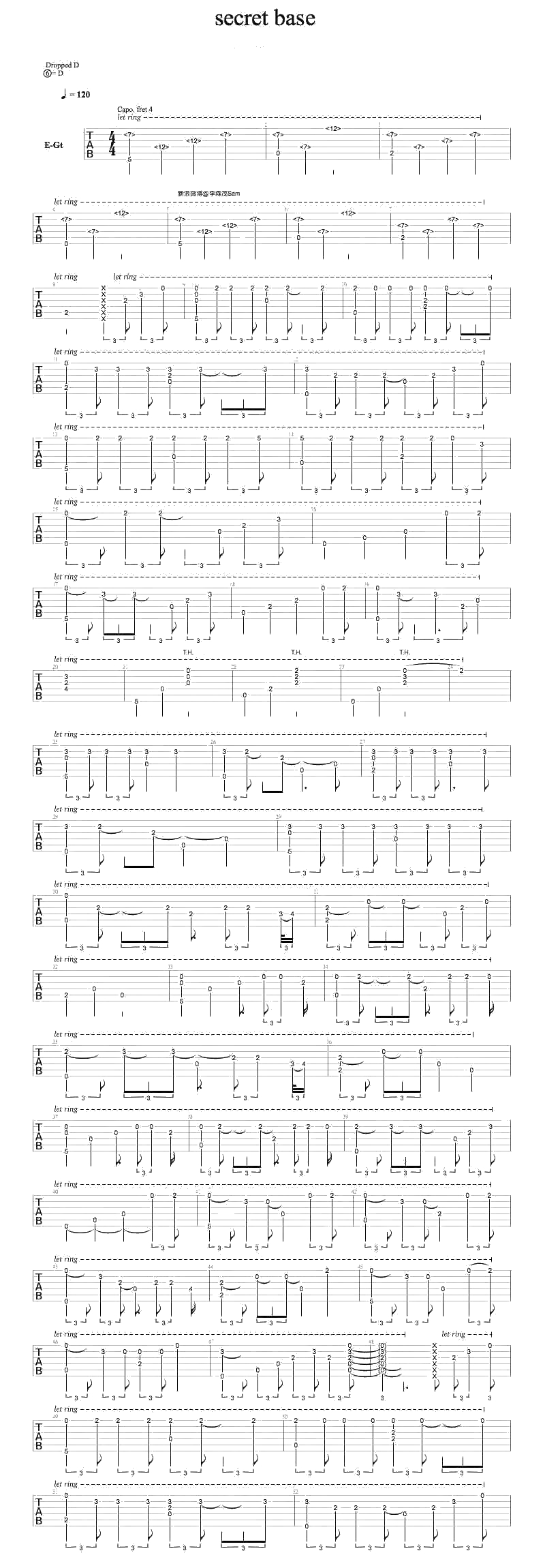 未闻花名指弹吉他谱-李森茂版本-secret base独奏1