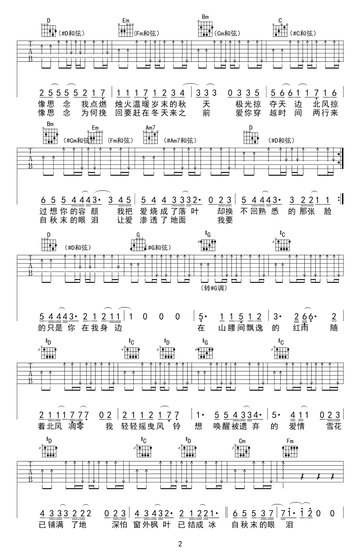 《枫》吉他谱-G调弹唱谱-六线谱-周杰伦2