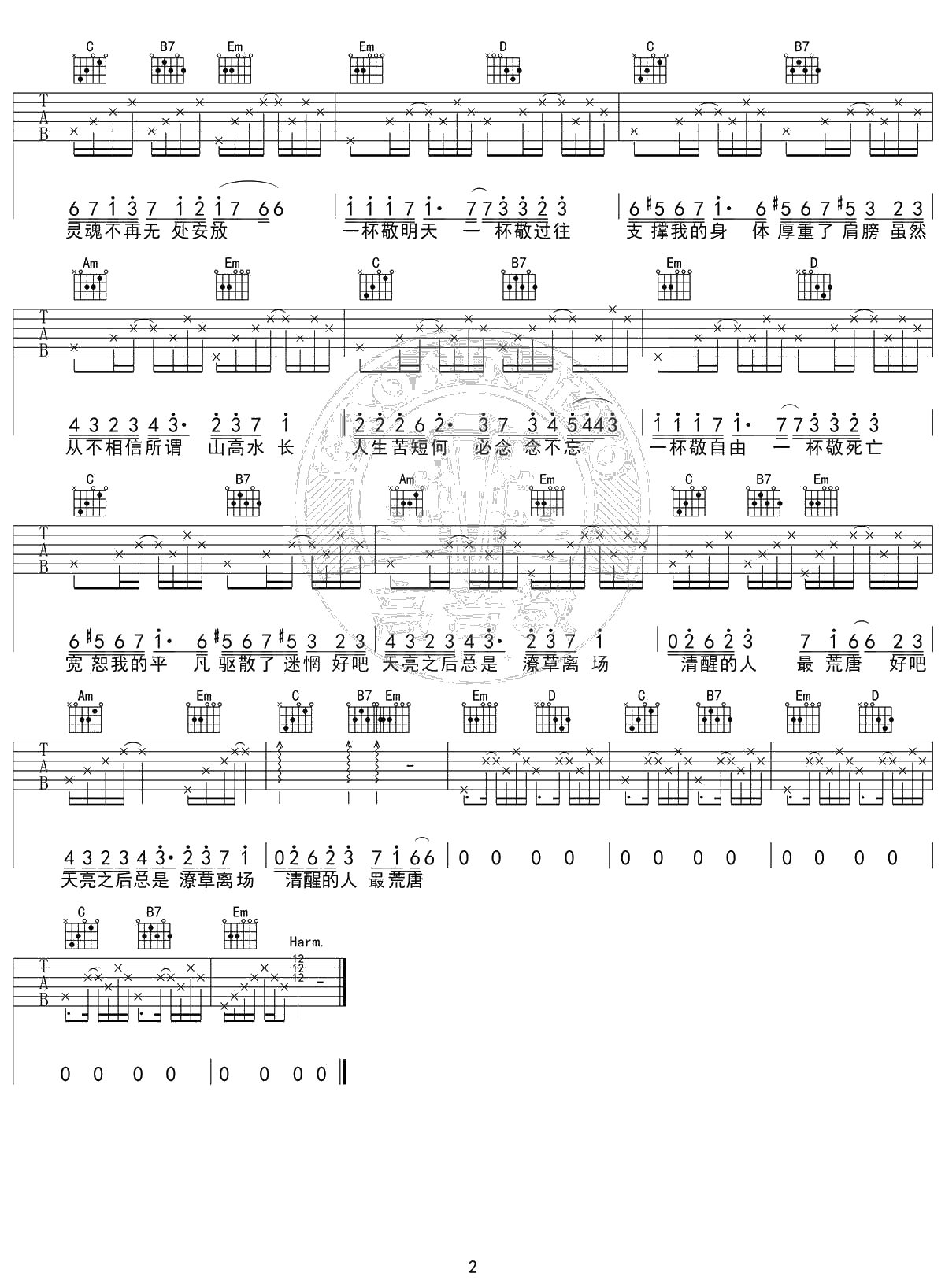 消愁吉他谱-G调标准版-毛不易《消愁》吉他弹唱谱2
