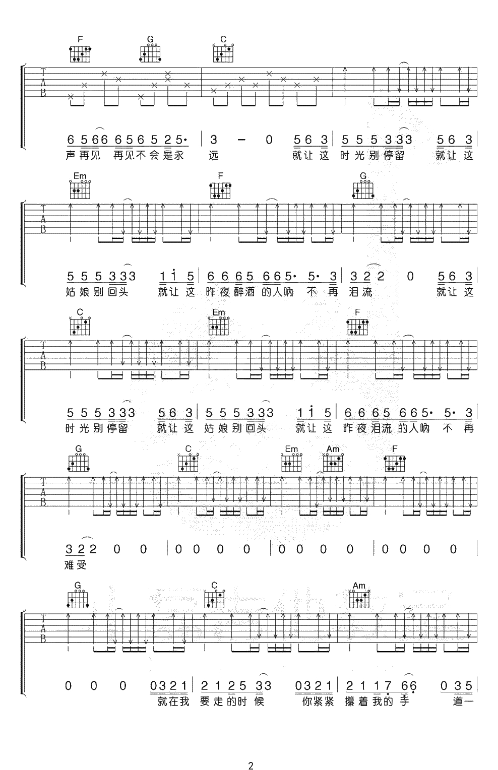 当我要走的时候吉他谱-陈硕子-C调-吉他弹唱2