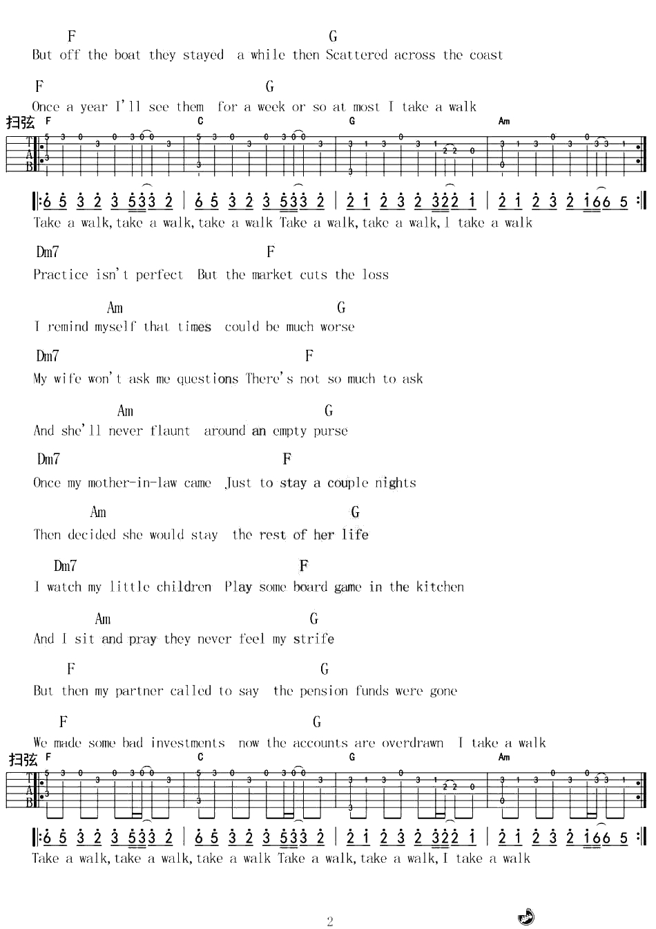 Take A Walk吉他谱-C调版本-passion pit-弹唱谱六线谱2