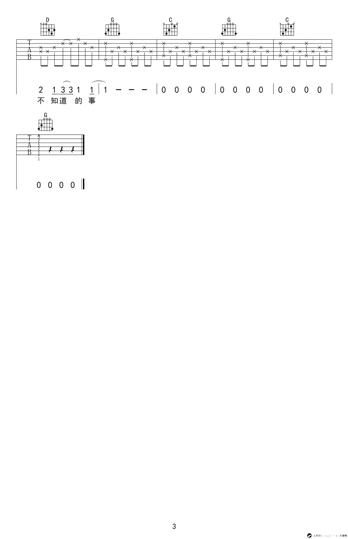 你不知道的事吉他谱-王力宏-G调弹唱谱-六线谱3