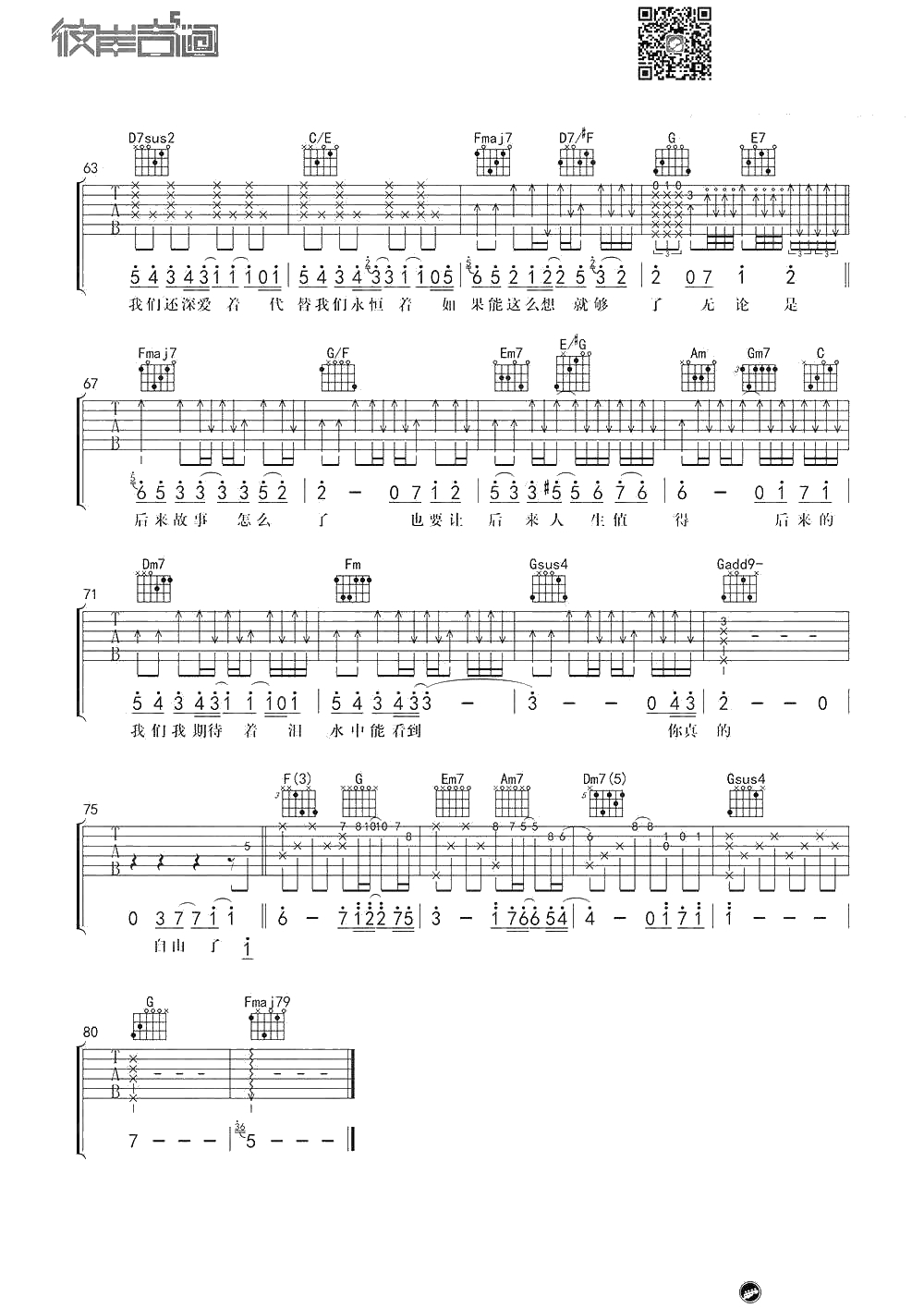 后来的我们吉他谱-C调弹唱谱-五月天-六线谱完整版4