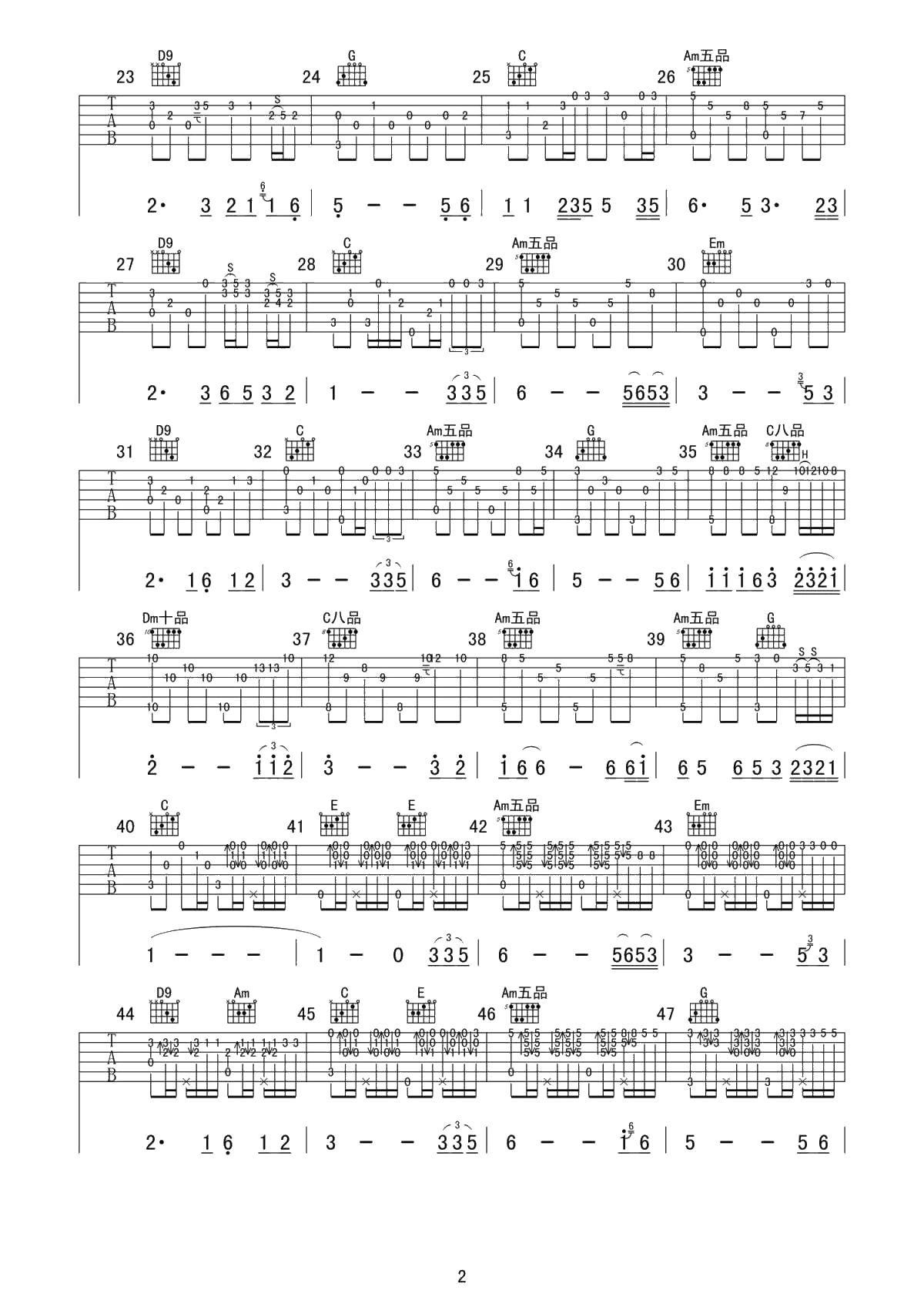 迟来的爱吉他谱-C调-李茂山-指弹吉他独奏谱2