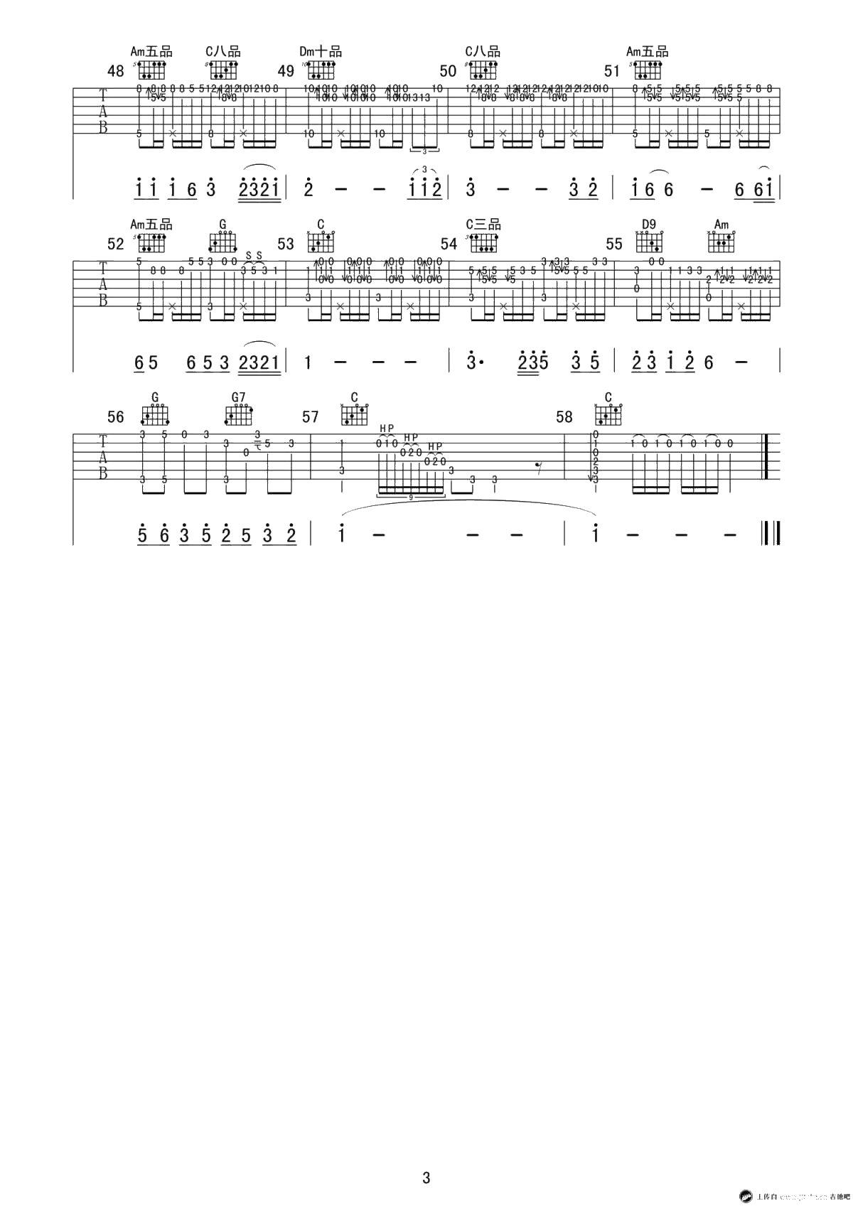 迟来的爱吉他谱-C调-李茂山-指弹吉他独奏谱3