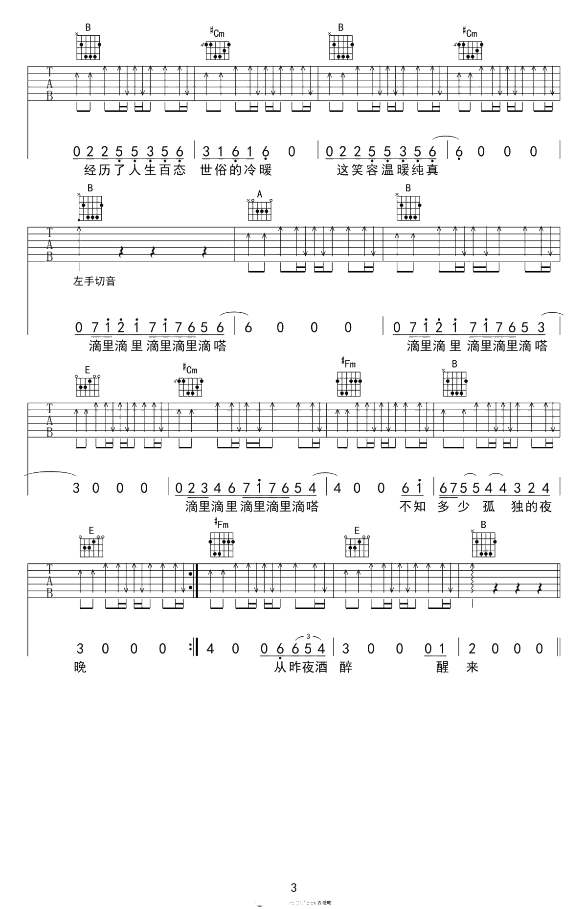 曾经的你吉他谱-许巍-高清弹唱谱-A调版本3
