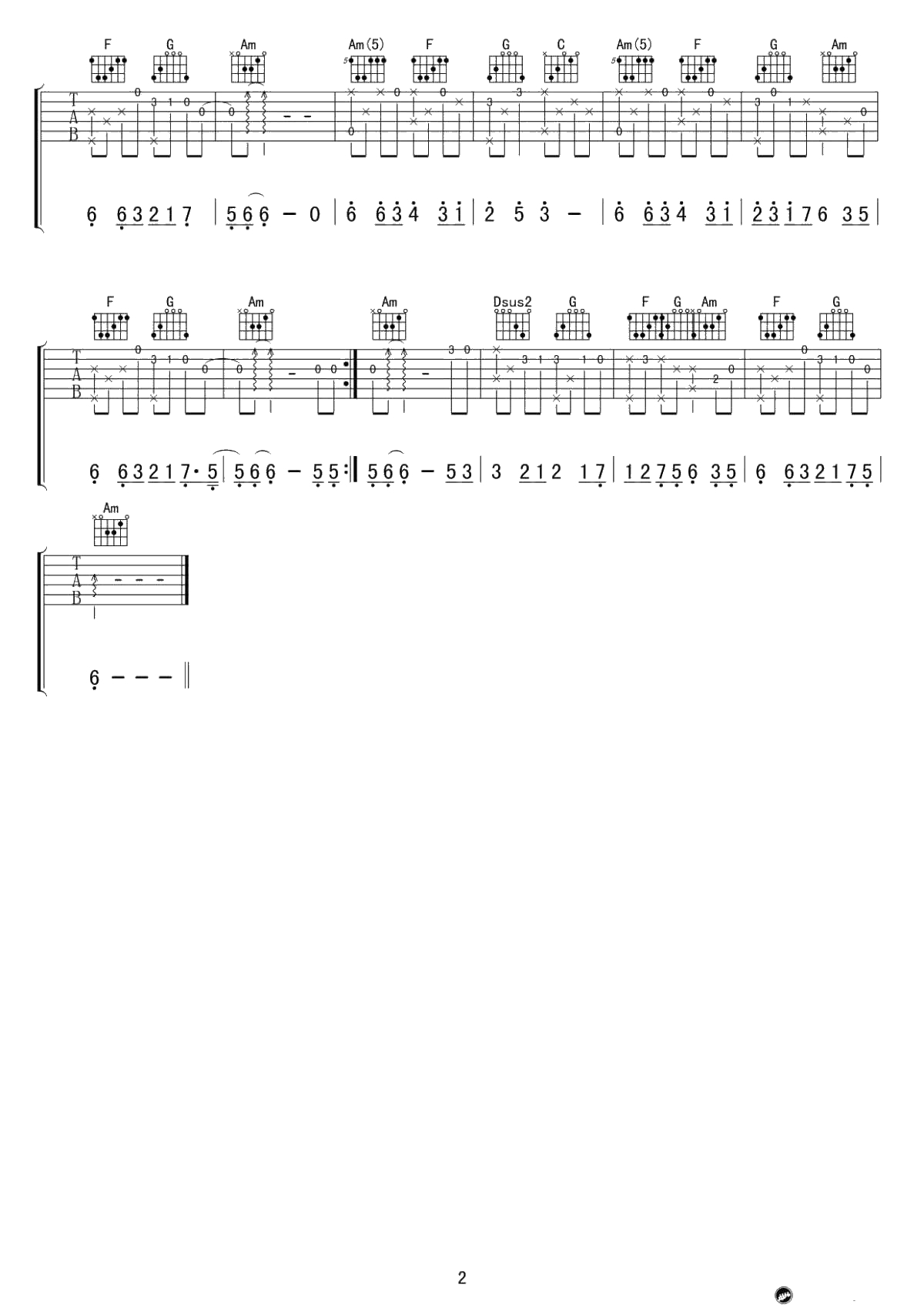 画心指弹谱-C调-张靓颖《画心》吉他独奏谱2