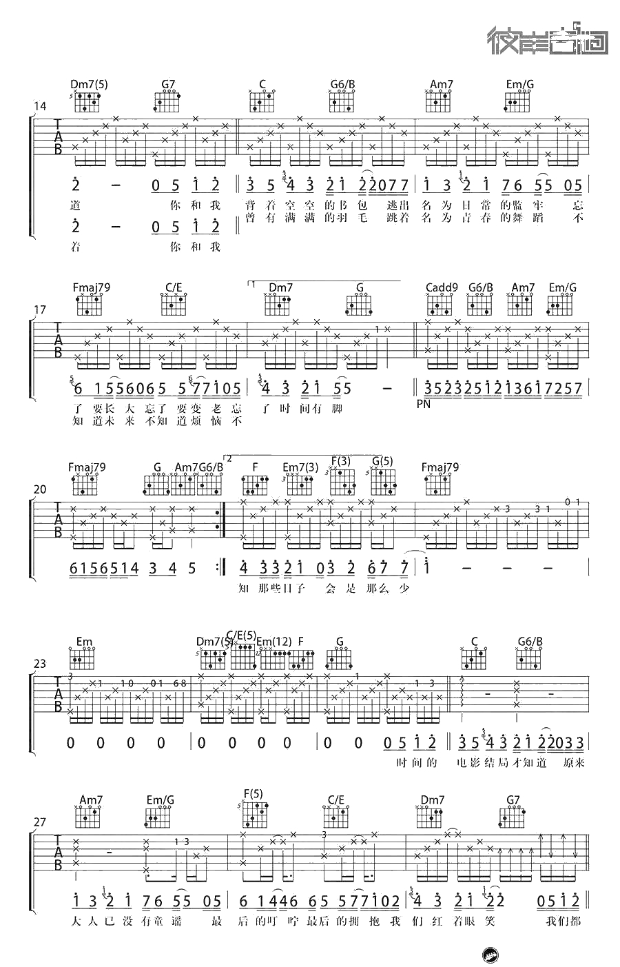 好好(想把你写成一首歌)吉他谱-C调简单版-五月天-弹唱谱2