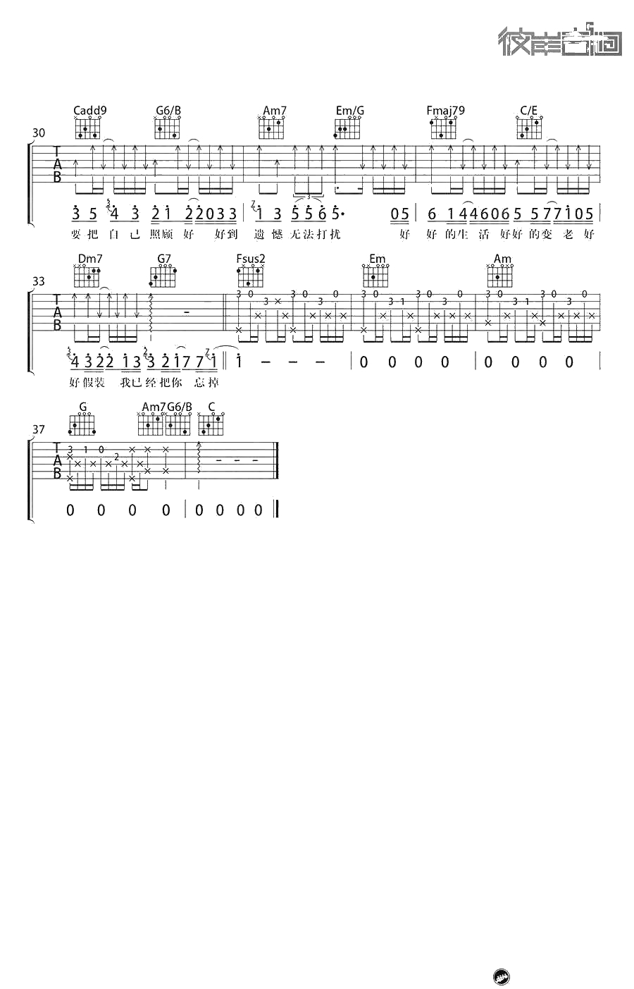 好好(想把你写成一首歌)吉他谱-C调简单版-五月天-弹唱谱3