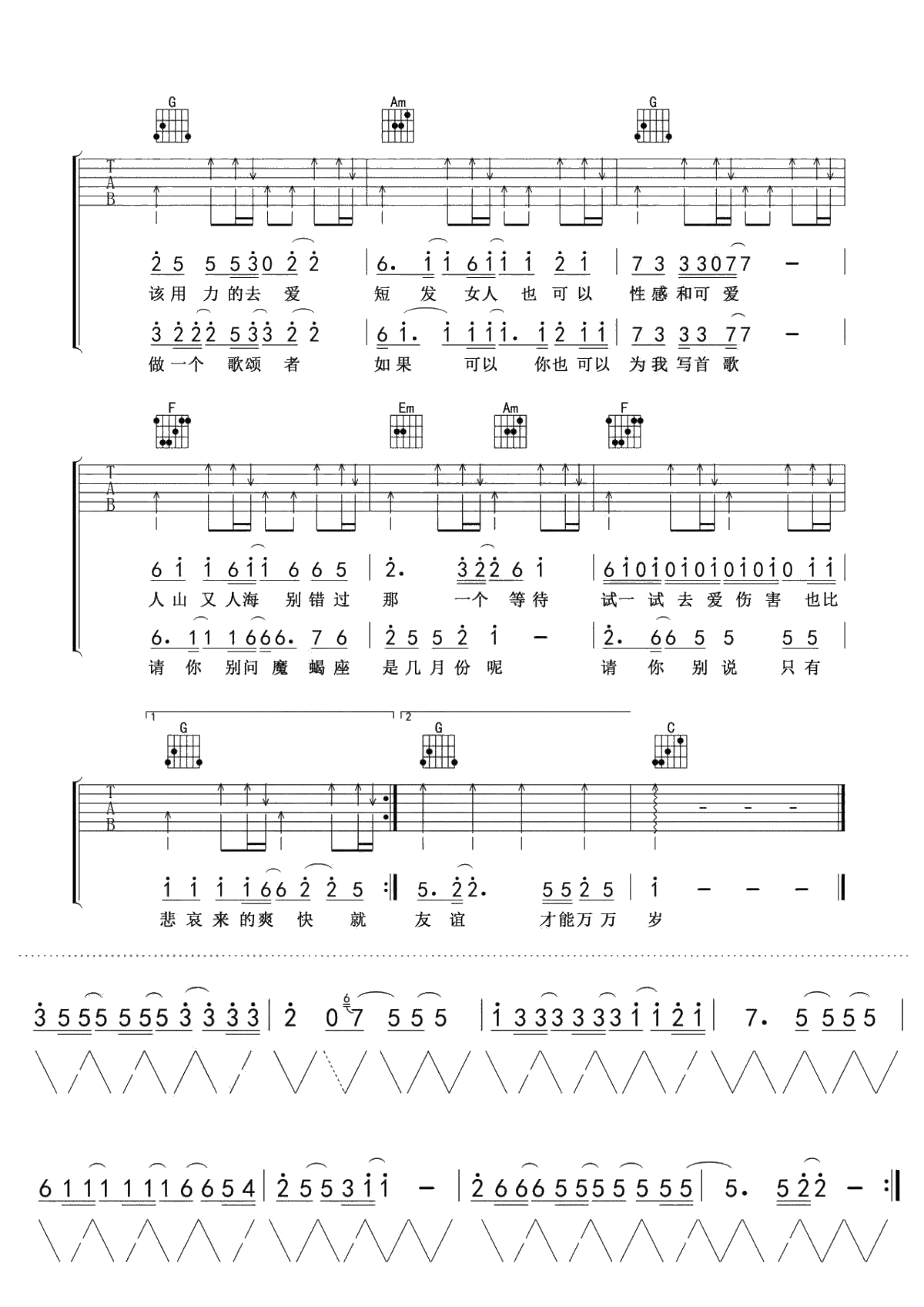 狮子座吉他谱-C调扫弦弹唱谱-曾轶可-吉他2