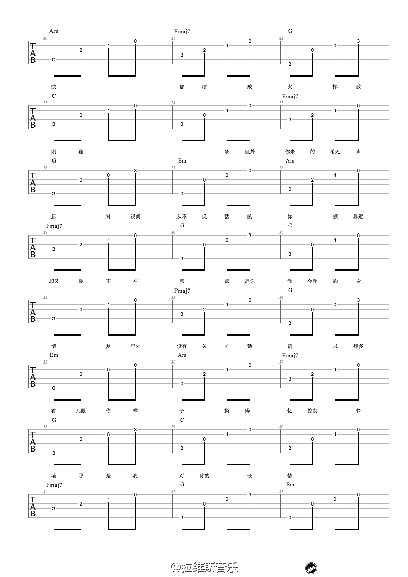 梦里梦外吉他谱-JAM-弹唱谱六线谱-完整版2