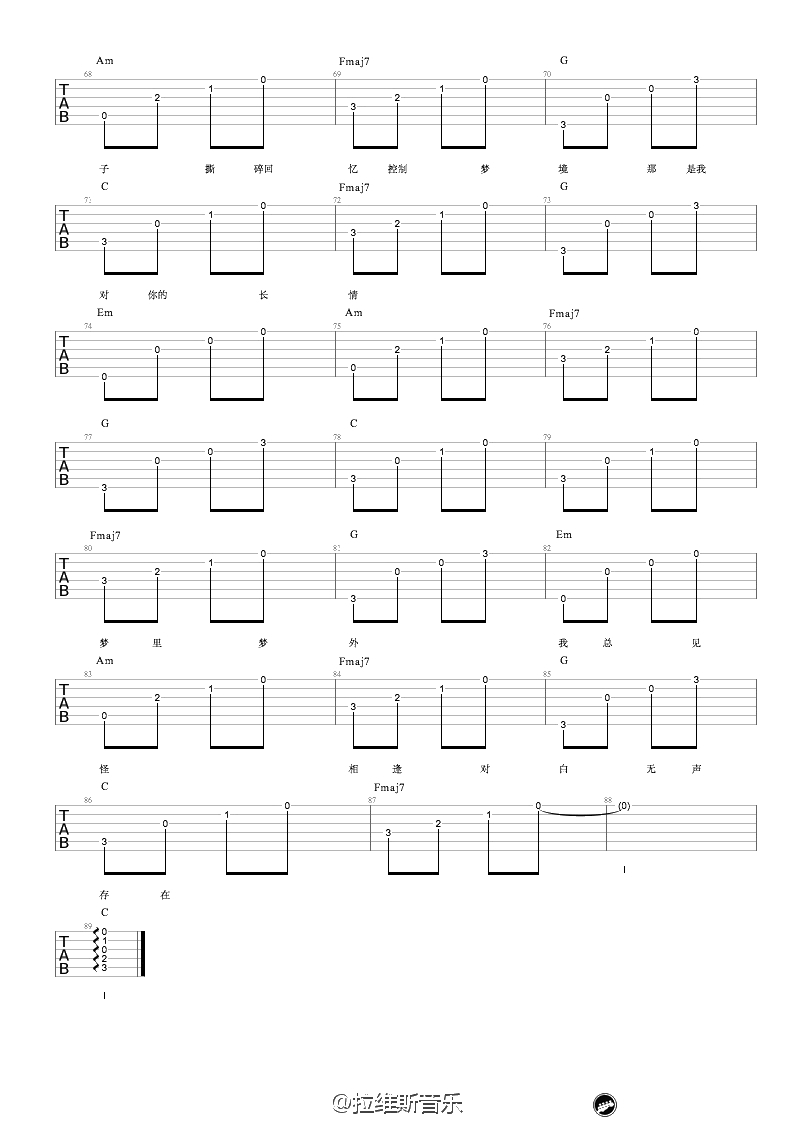 梦里梦外吉他谱-JAM-弹唱谱六线谱-完整版4