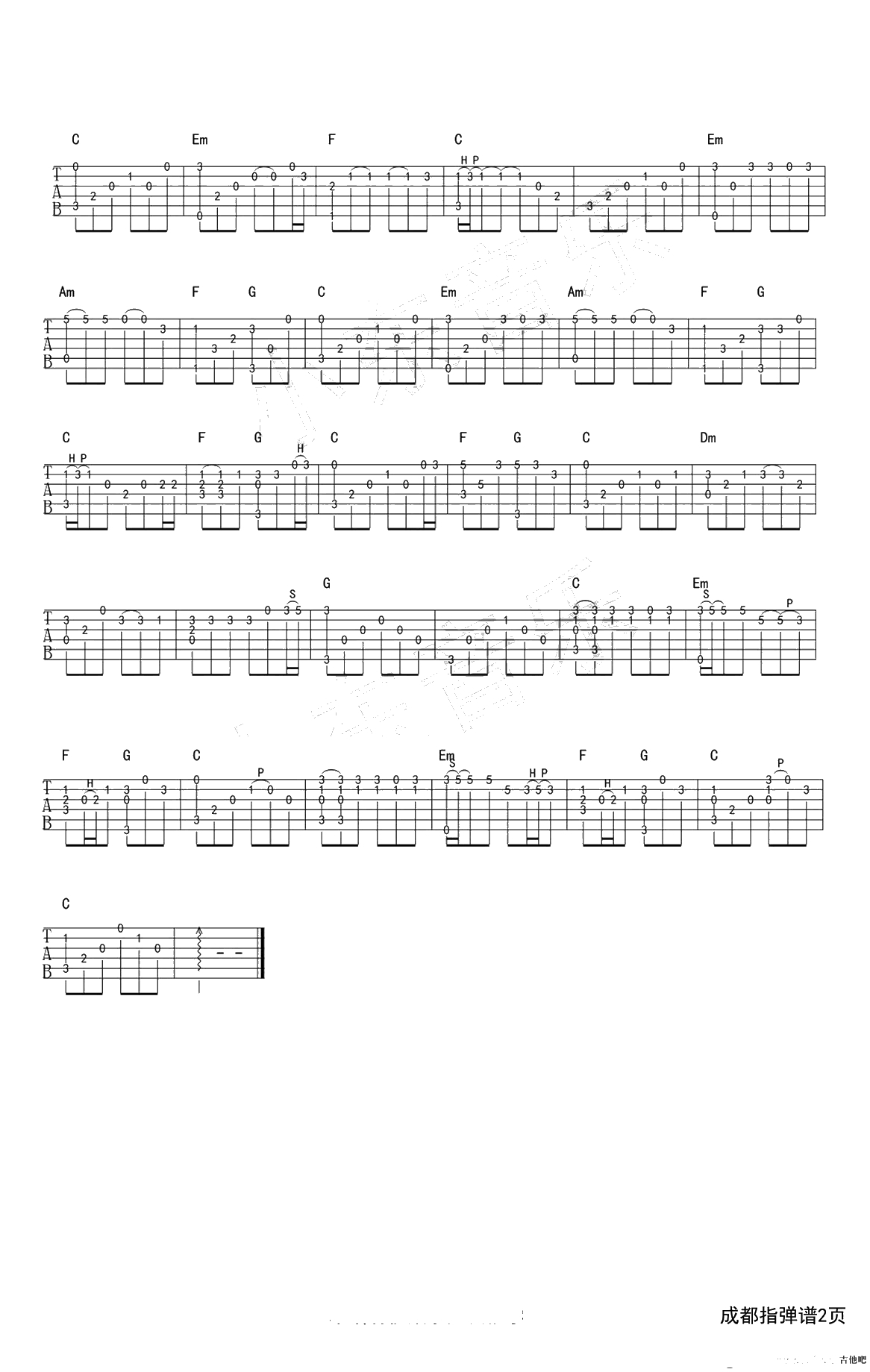 成都指弹谱-C调版-赵雷-成都吉他独奏谱2