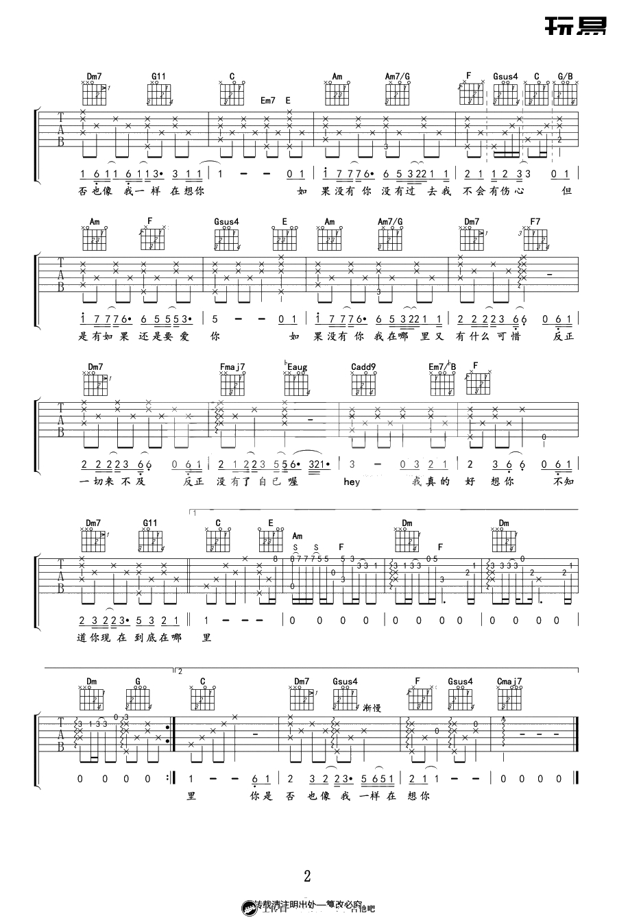 《如果没有你》吉他谱-C调弹唱-萧敬腾2