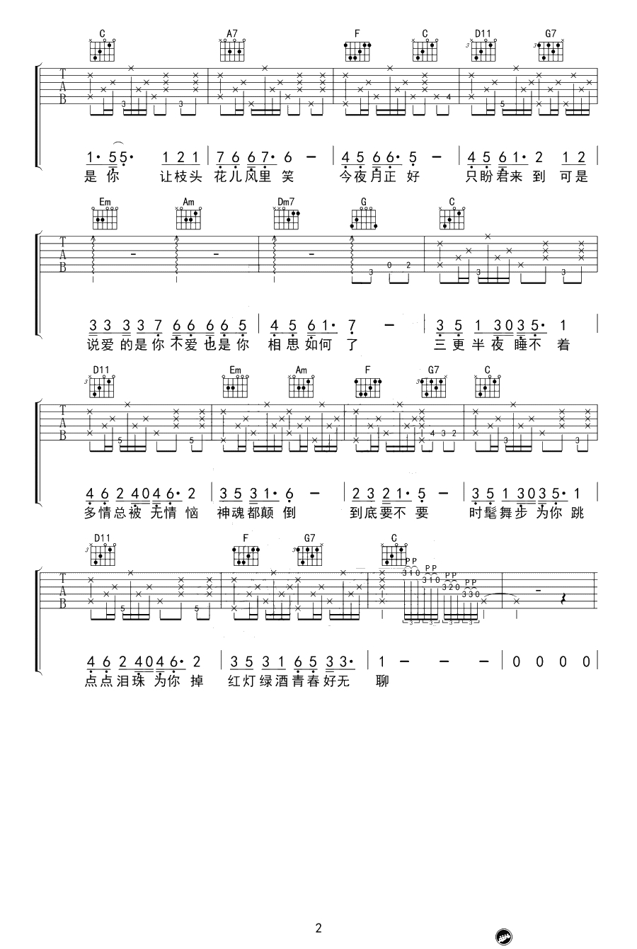 青春好无聊吉他谱-C调弹唱六线谱-左安西西2
