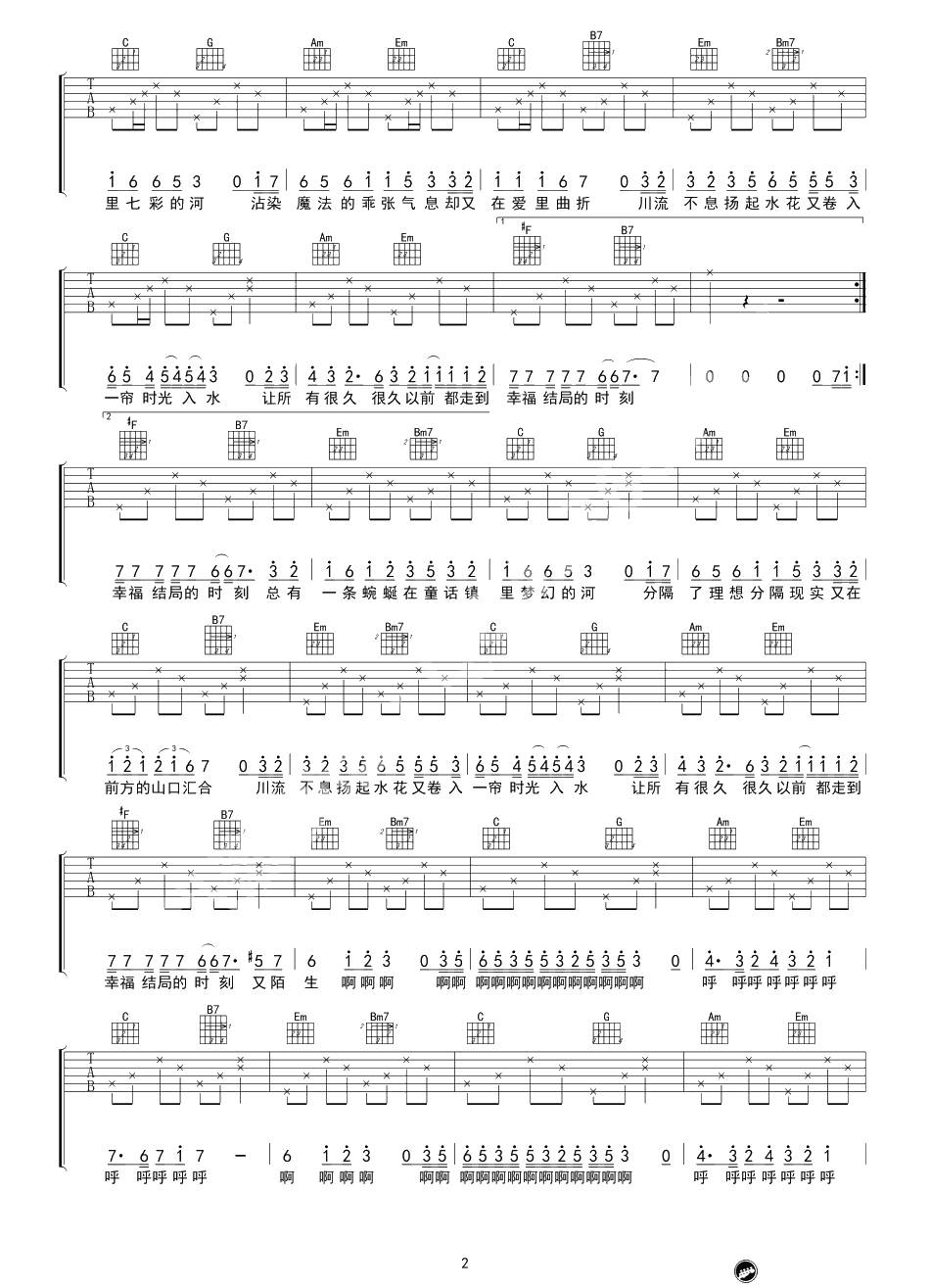 童话镇吉他谱-G调弹唱谱-陈一发儿-六线谱2