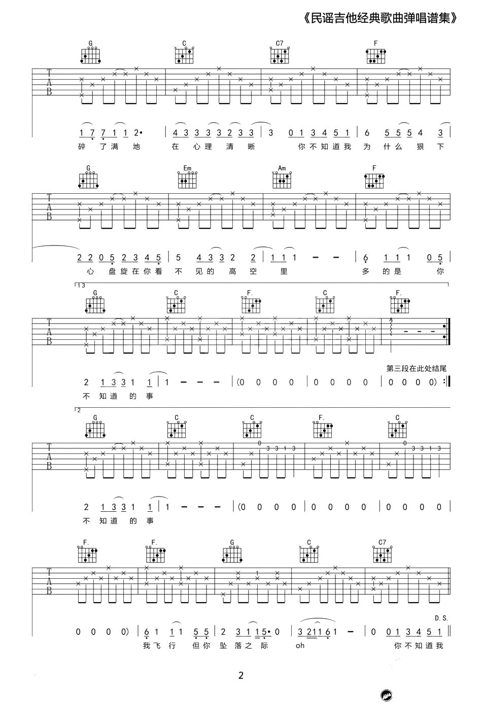 你不知道的事吉他谱-C调弹唱谱-王力宏/陈永馨2
