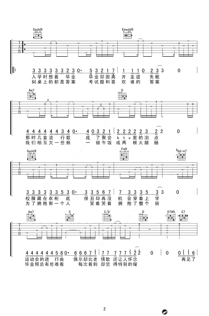 不说再见吉他谱-好妹妹乐队-吉他弹唱2