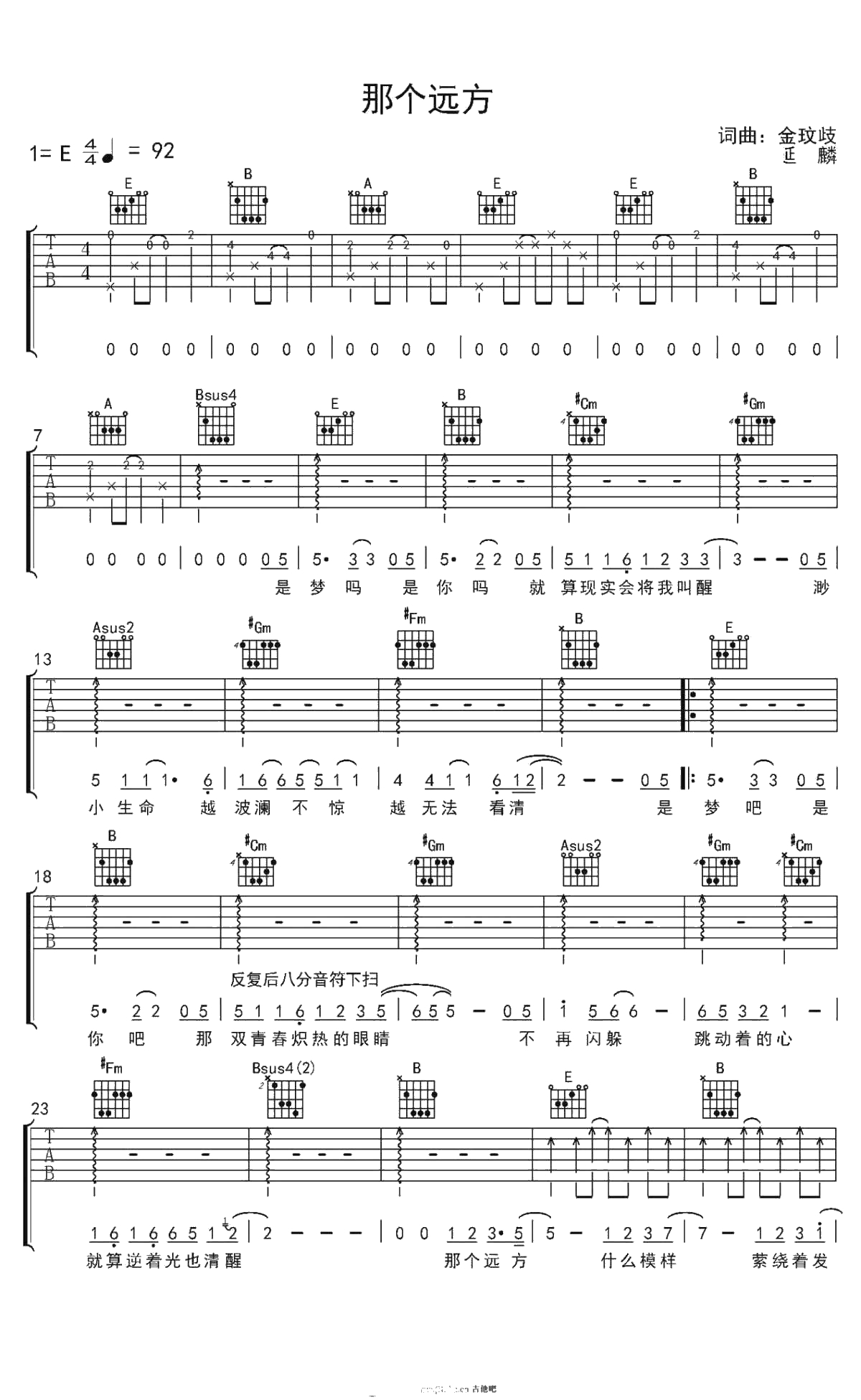 那个远方吉他谱-陈楚生《那个远方》六线谱1