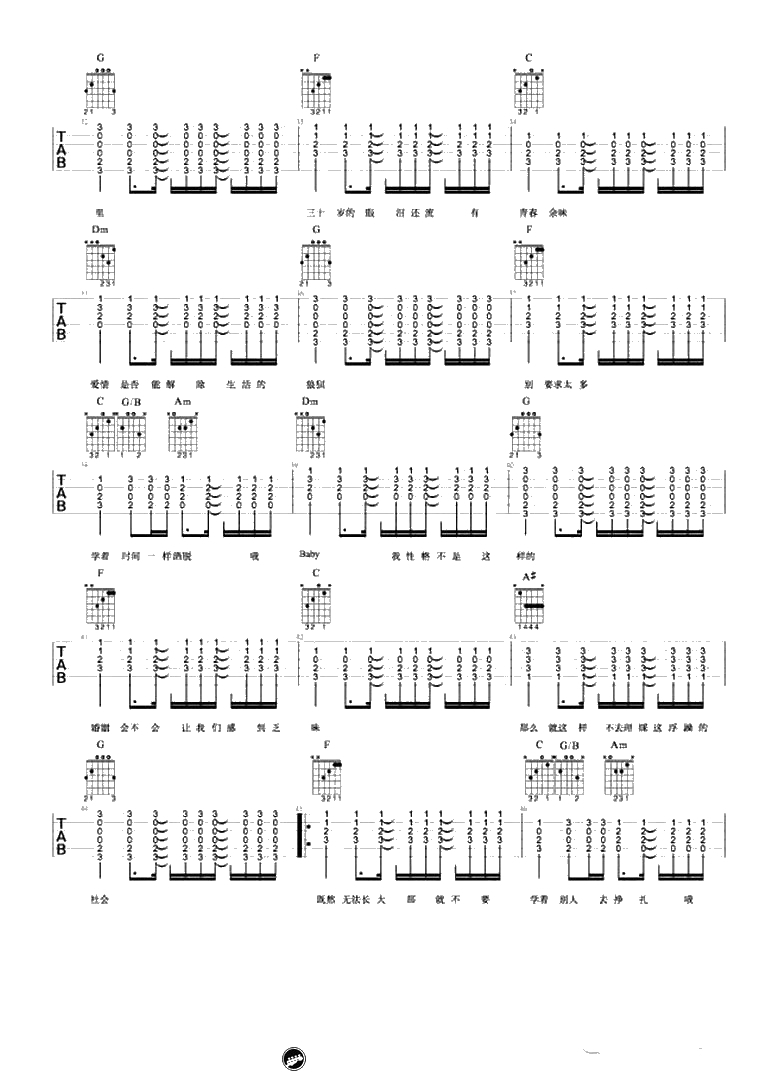 无法长大吉他谱-C调弹唱谱-赵雷-无法长大六线谱3