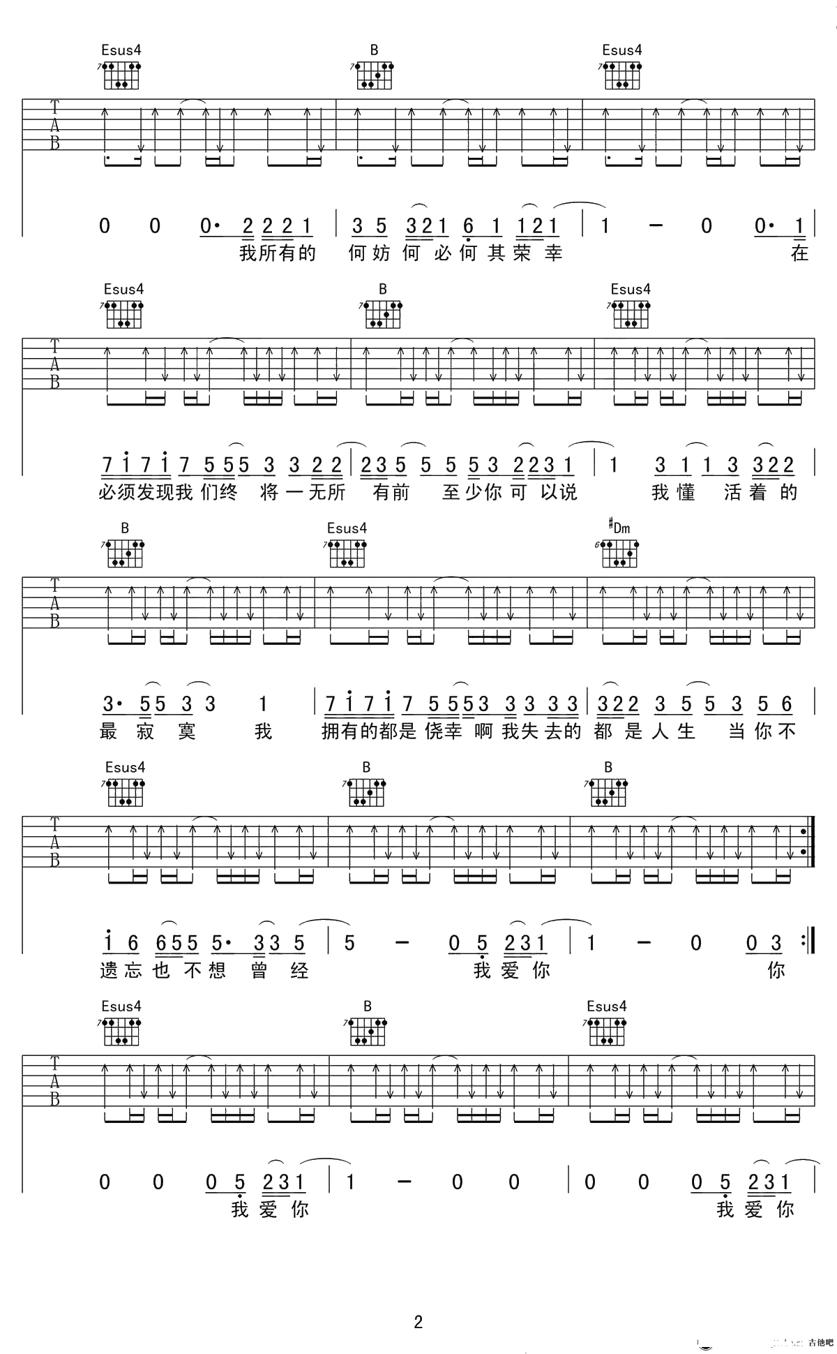 关于我爱你吉他谱-张悬-六线谱-弹唱谱2