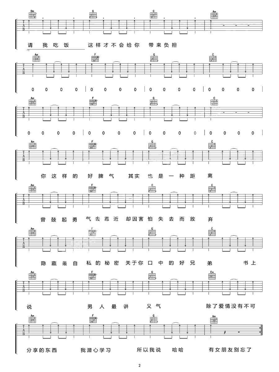 有女朋友别忘了请我吃饭吉他谱-C调弹唱谱-阿肆2