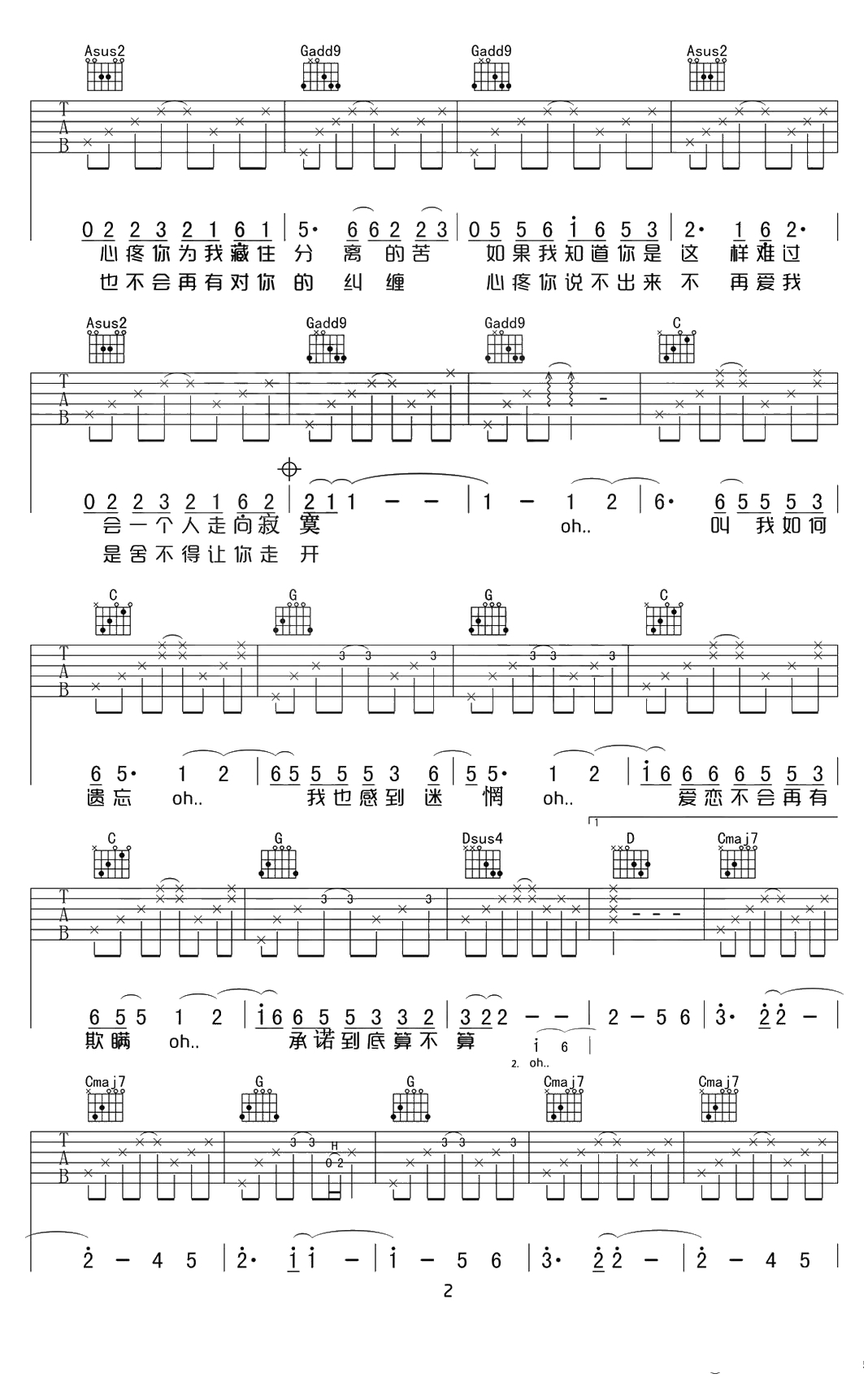 小雪吉他谱-杨山《中国新歌声》版本-简单版弹唱谱2