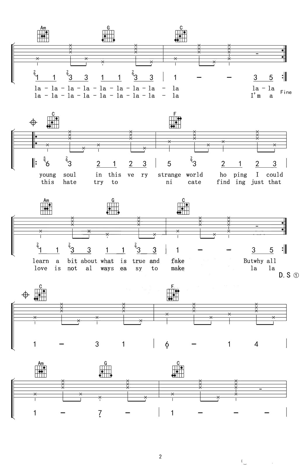 New soul吉他谱-苹果广告歌曲-Yael Naim-C调弹唱谱2