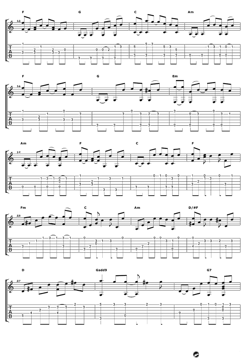 小手拉大手指弹谱-宫崎骏-幻化成风吉他独奏谱2