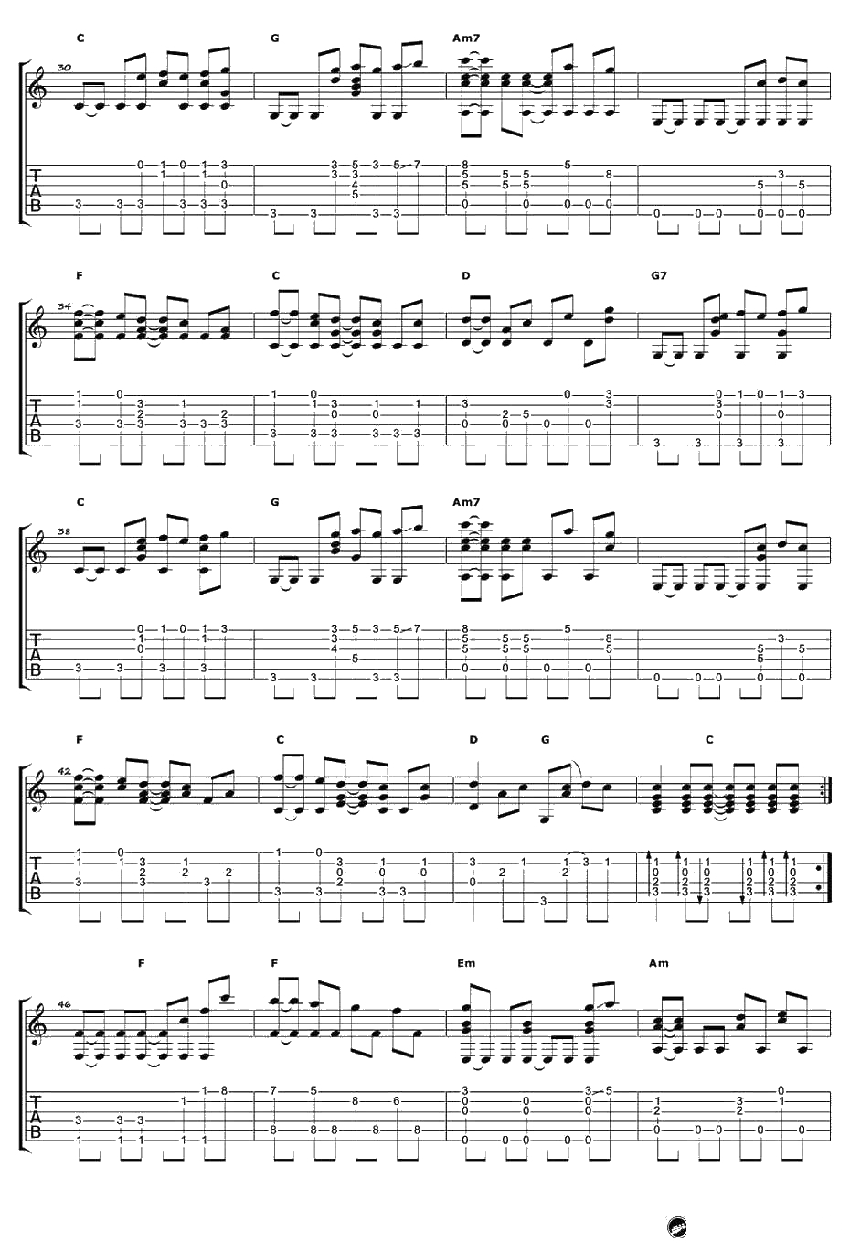 小手拉大手指弹谱-宫崎骏-幻化成风吉他独奏谱3