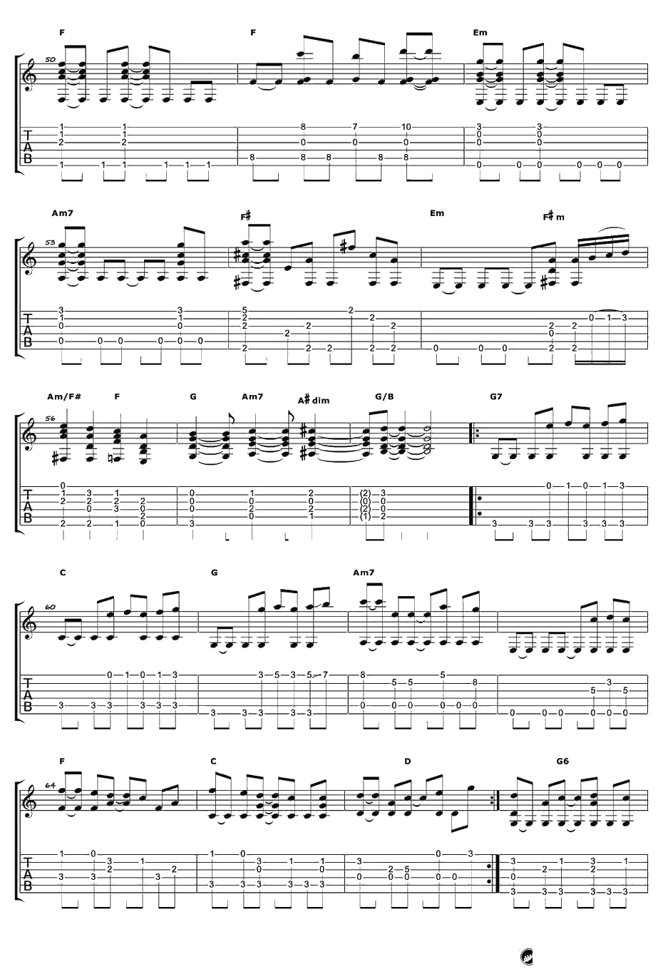 小手拉大手指弹谱-宫崎骏-幻化成风吉他独奏谱4