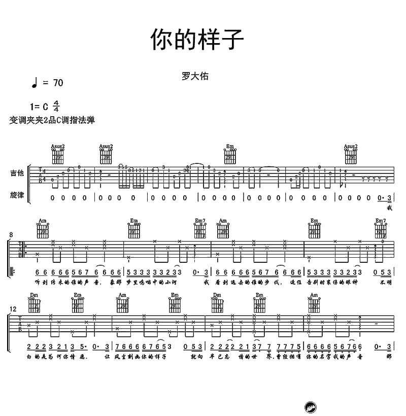 你的样子吉他谱-罗大佑-电影《阿郎的故事》主题曲1