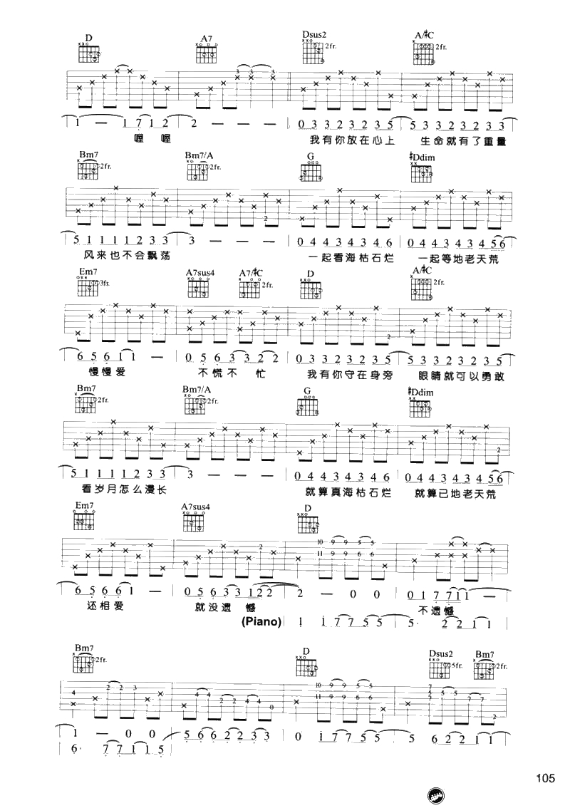 海枯石烂吉他谱-王俪婷-吉他弹唱六线谱3