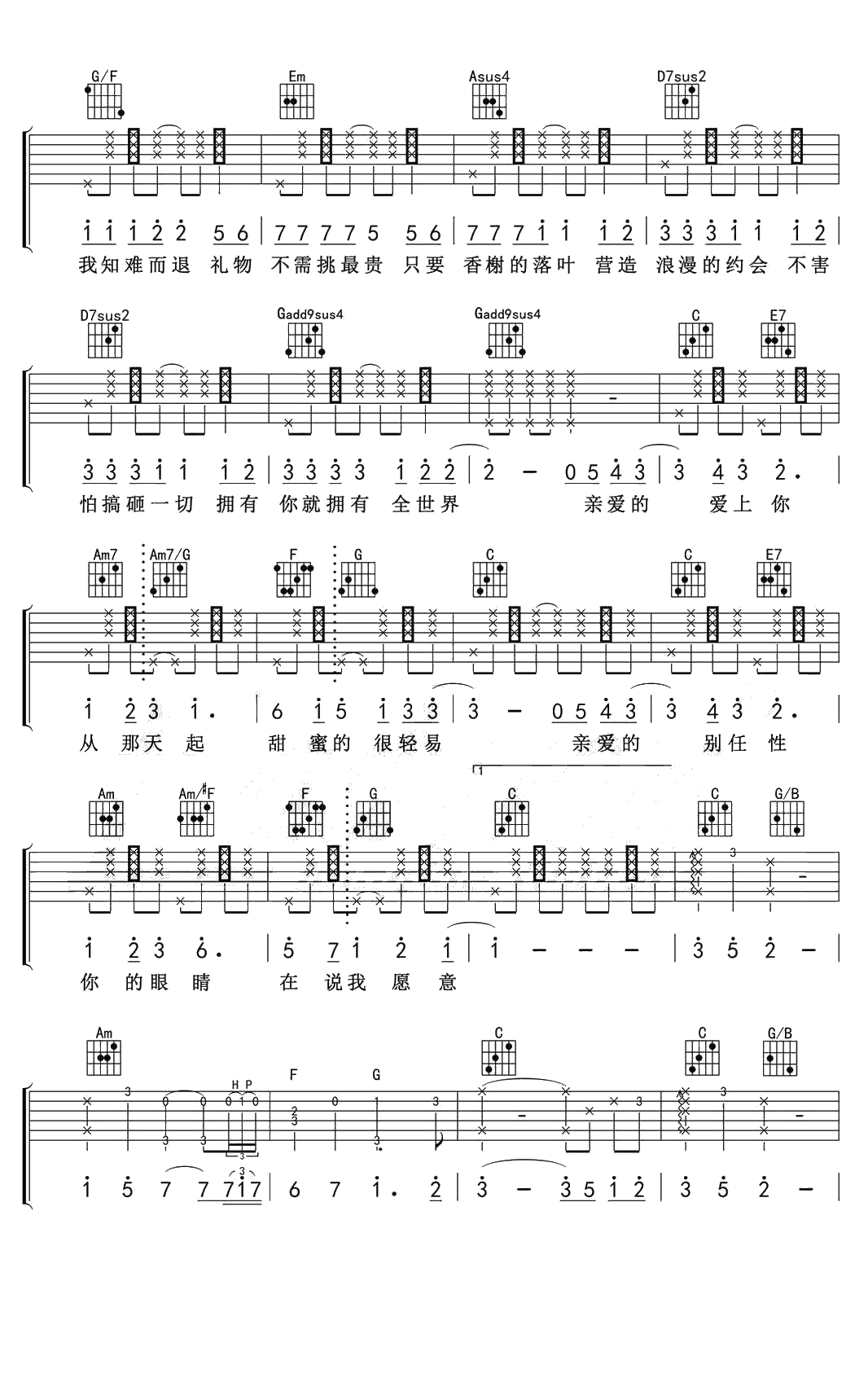 告白气球吉他谱-C调弹唱谱-周杰伦-2