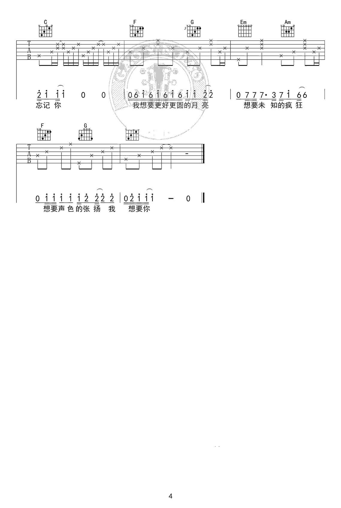 奇妙能力歌吉他谱-C调标准版-陈粒-高清弹唱谱4