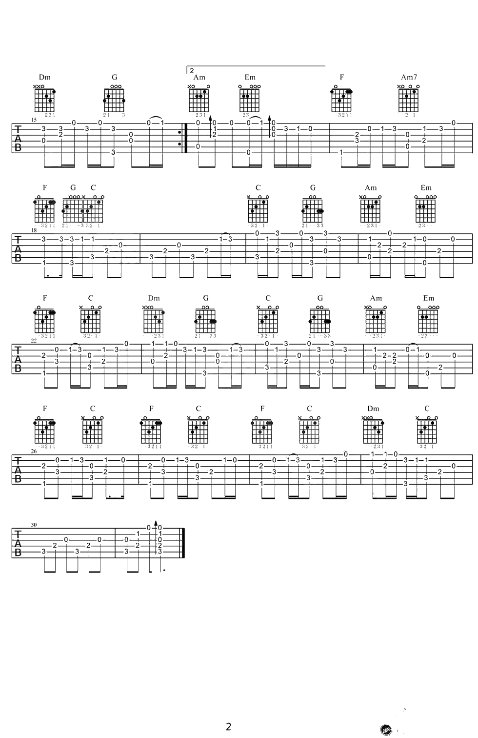 与你同在指弹谱-千与千寻主题曲《永远同在》吉他独奏谱2