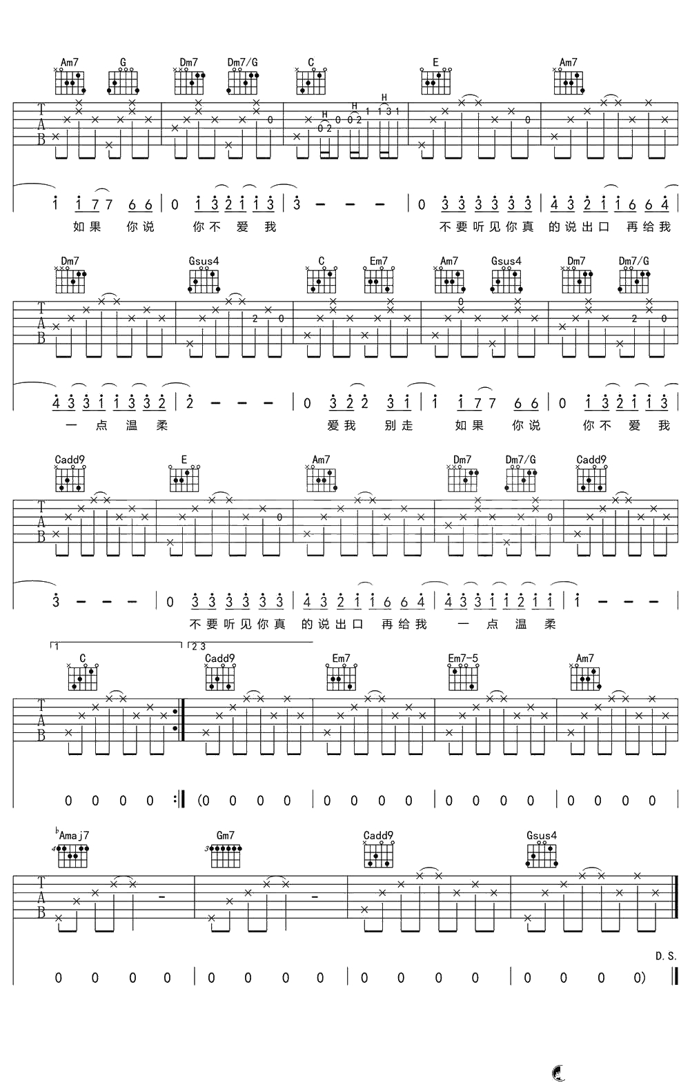 《爱我别走》吉他谱-C调弹唱高清谱-张震岳2