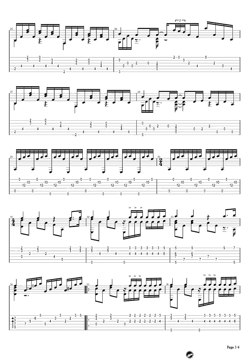 水边的阿狄丽娜吉他谱-指弹独奏谱-五线谱+六线谱3