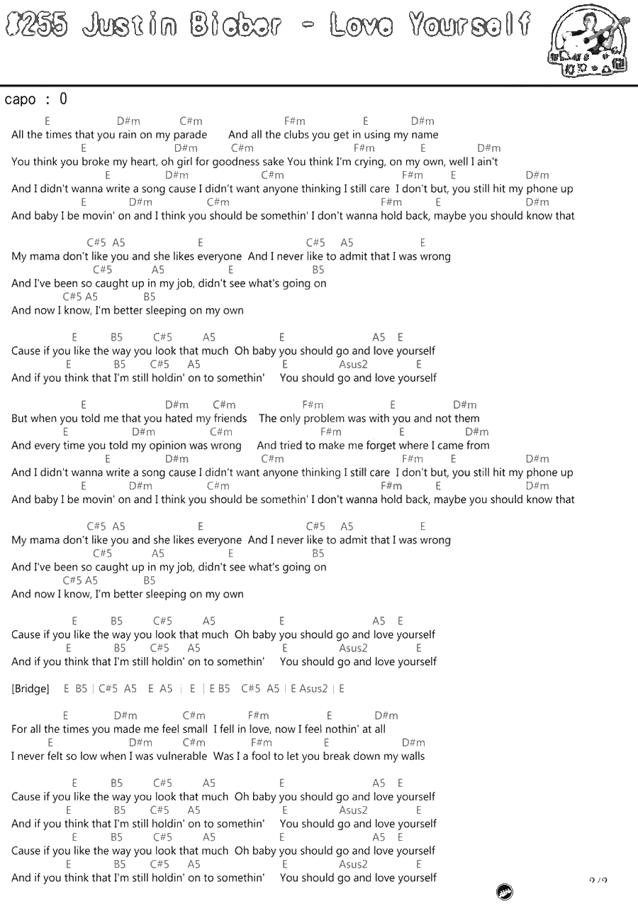 Love Yourself吉他谱-Justin Bieber-吉他弹唱2