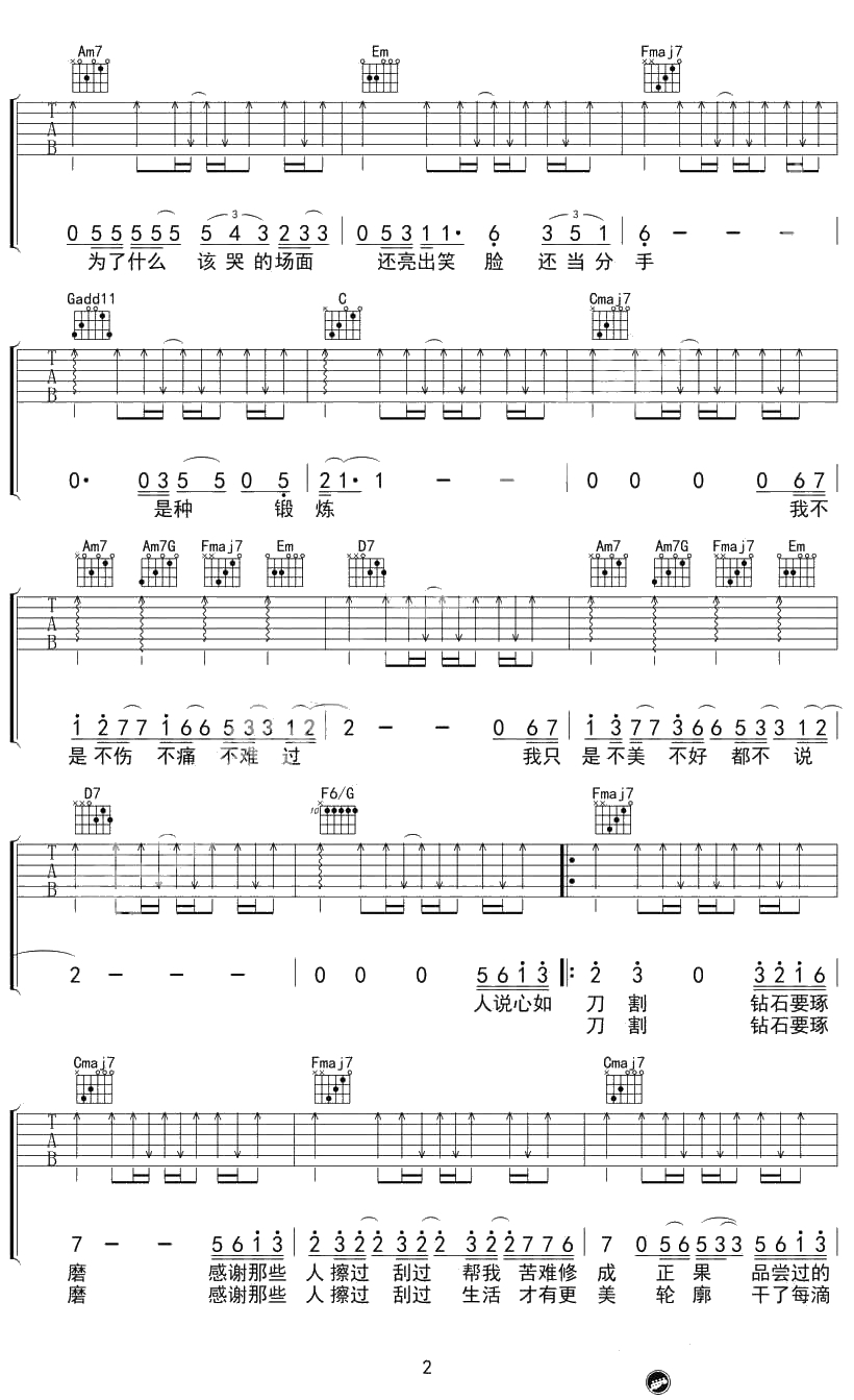 《不说》吉他谱-不说六线谱-李荣浩-电影《路过》主题曲2