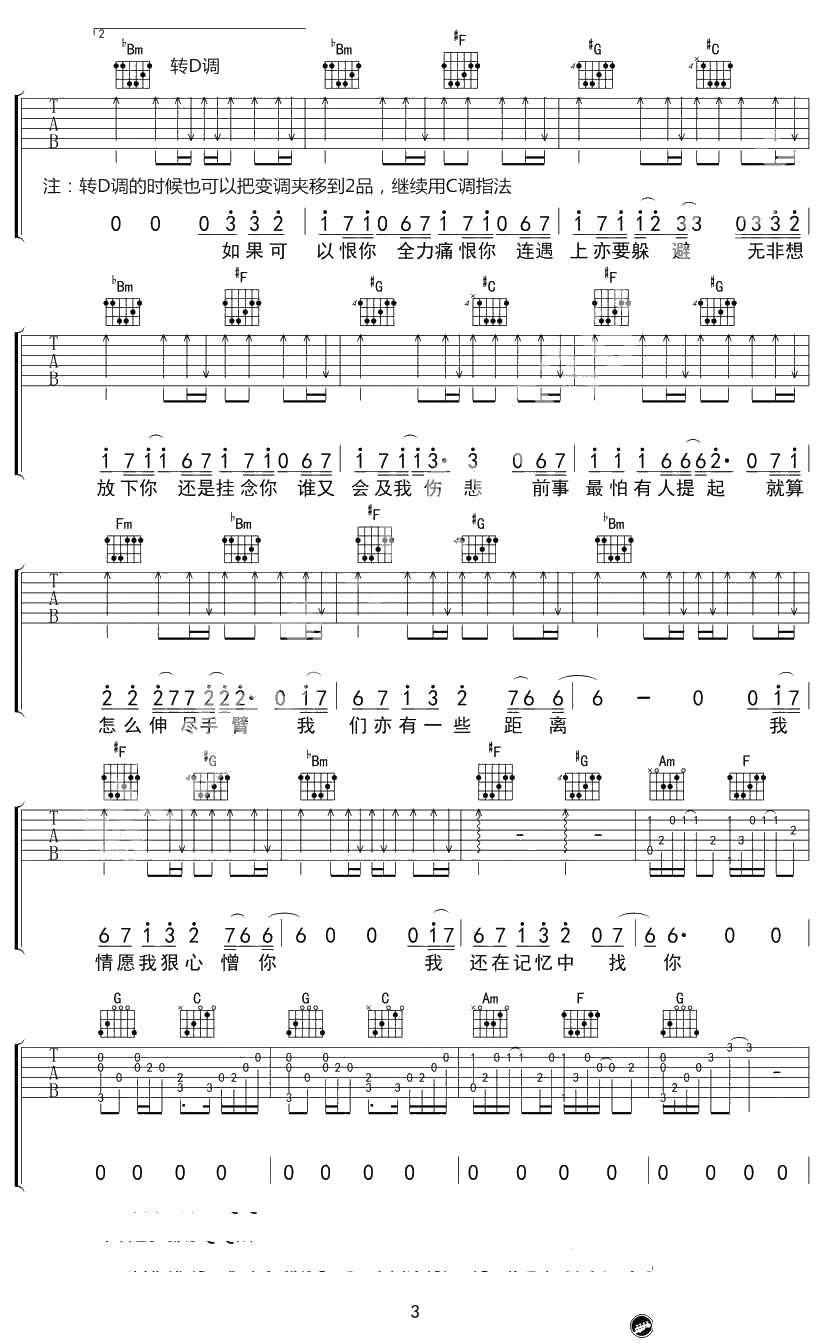 爱在记忆中找你吉他谱-C调弹唱谱--林峰3