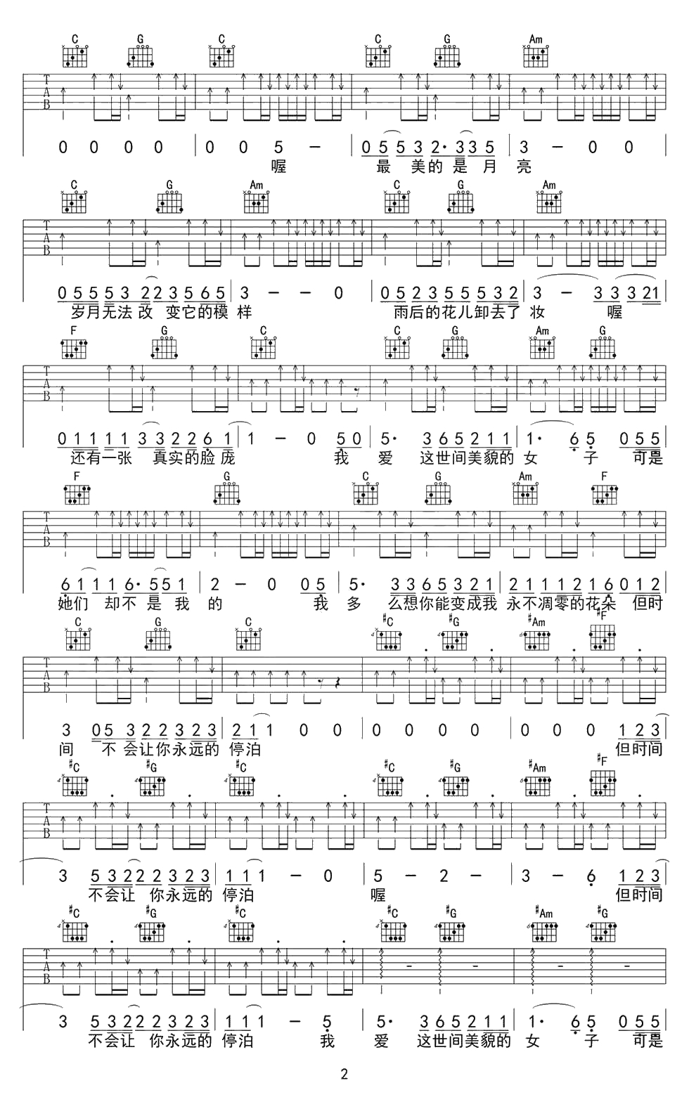 朵儿吉他谱-C调弹唱谱-赵雷《朵儿》吉他六线谱2