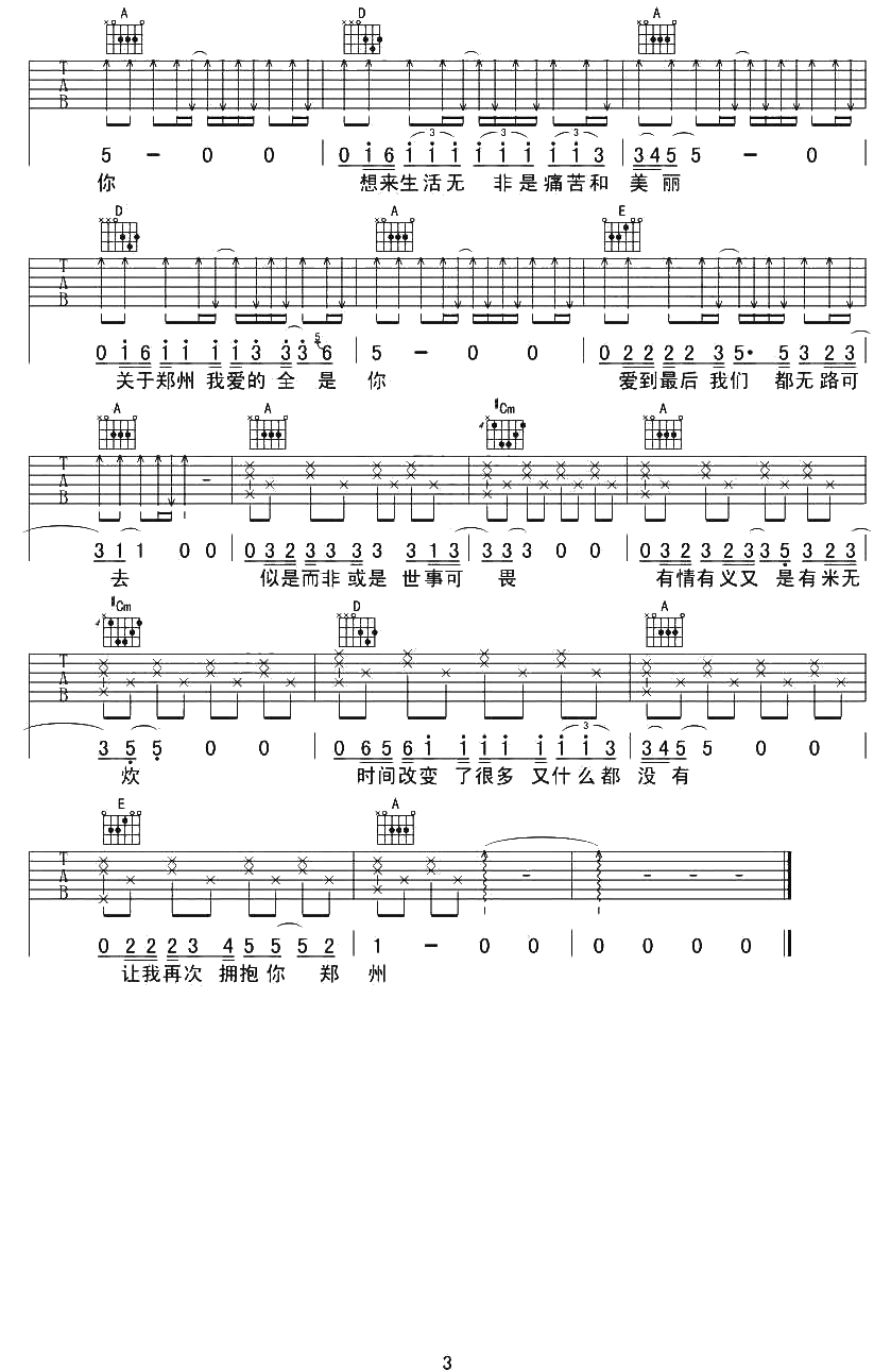 关于郑州的记忆吉他谱-A调标准版-李志3