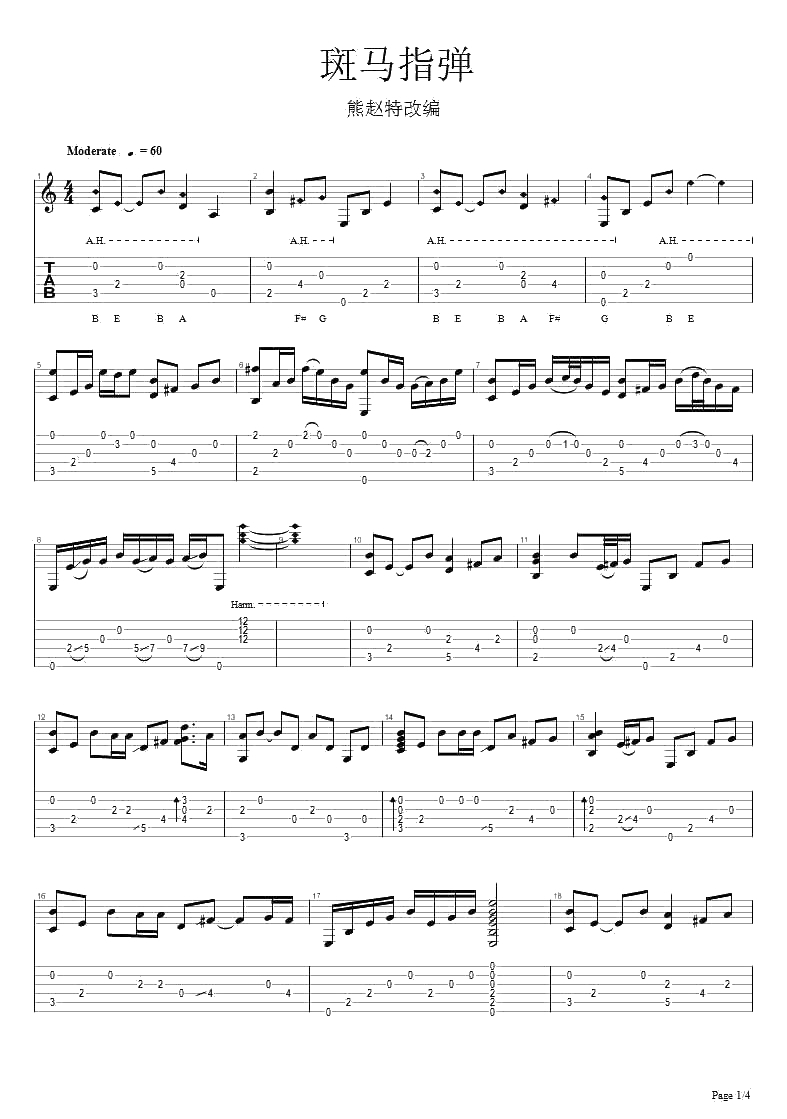 斑马斑马指弹谱-宋冬野-斑马斑马吉他独奏谱1