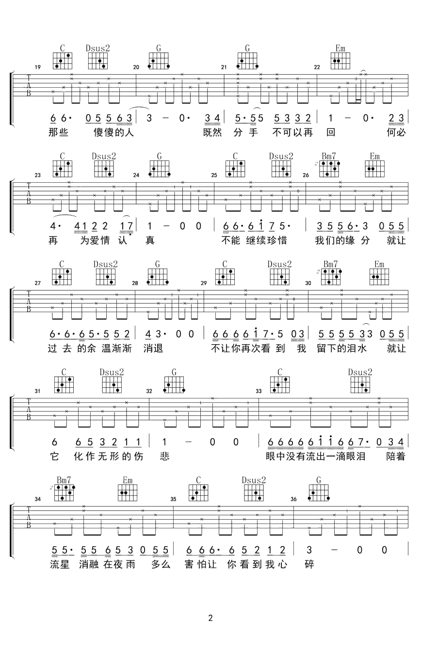 眼泪吉他谱-纣王老胡G调吉他弹唱(六线谱)2